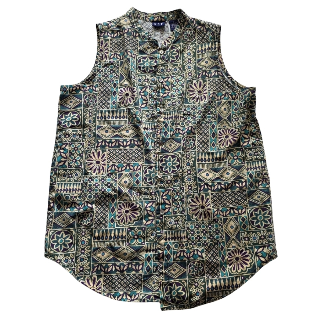 Vintage GAP Blouse 100% Cotton Shirt Multicolor Floral Sleeveless Top Size SMALL